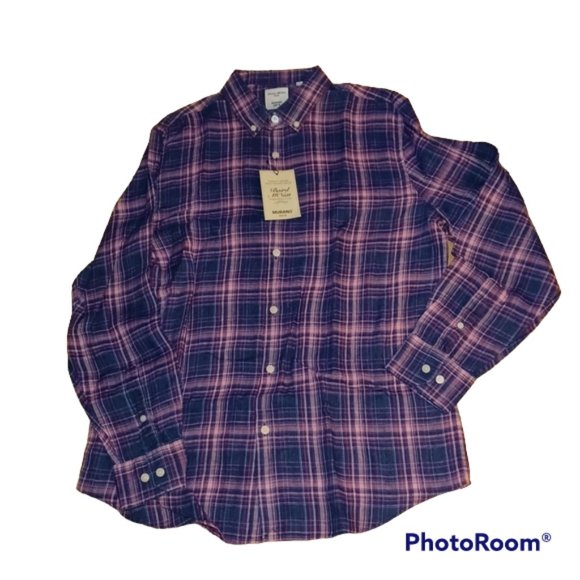 Murano 100% Linen LS Shirt Tab Collar Multi Plaid Washable Slim Fit Larg… - Picture 4 of 7